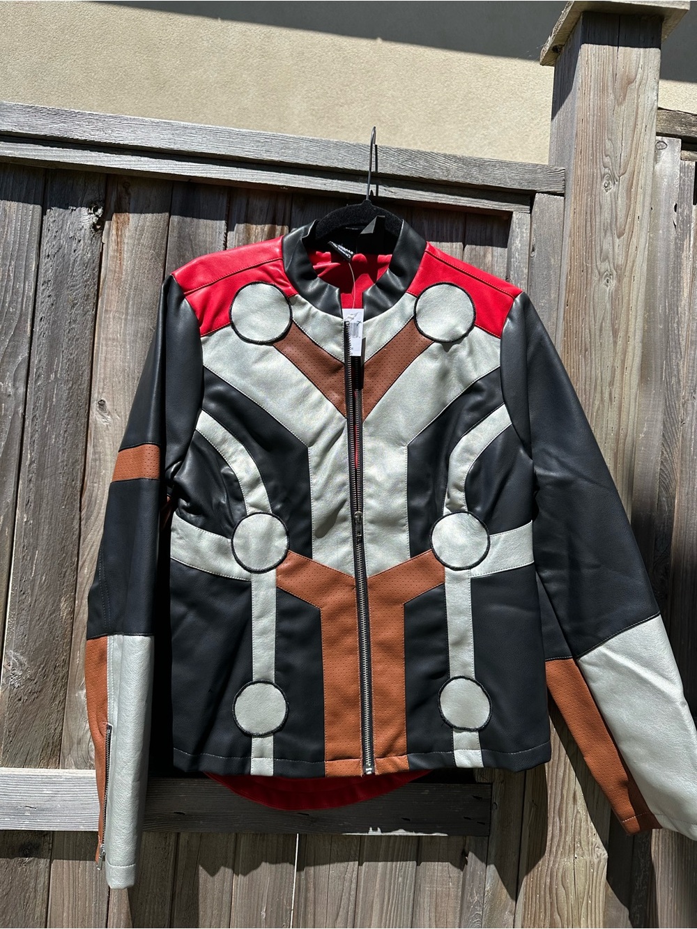 Disney Black, Red, Silver & Brown Geometric Panel Bomber Jacket  “Her Universe “